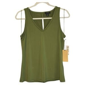 Halogen Olive Green Sleeveless V-Neck Tank Top Small NWT Stretch Knit Blouse